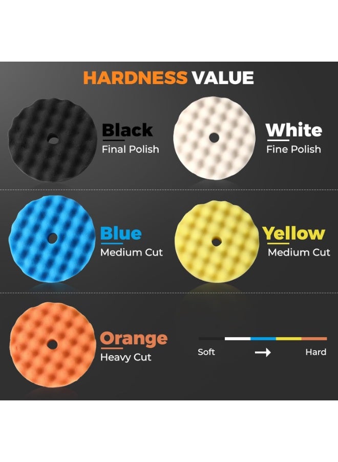 DUNISO 7 Pcs 5Inch Buffing Polishing Pads,Waffle Foam Buffing Pads Polishing Pads Wool Pad Kit,Sturdy and Durable,for 5Inch Backing Plate RO/DA/GA Car Polisher Boat Compounding, Polishing and Waxing - Image 3